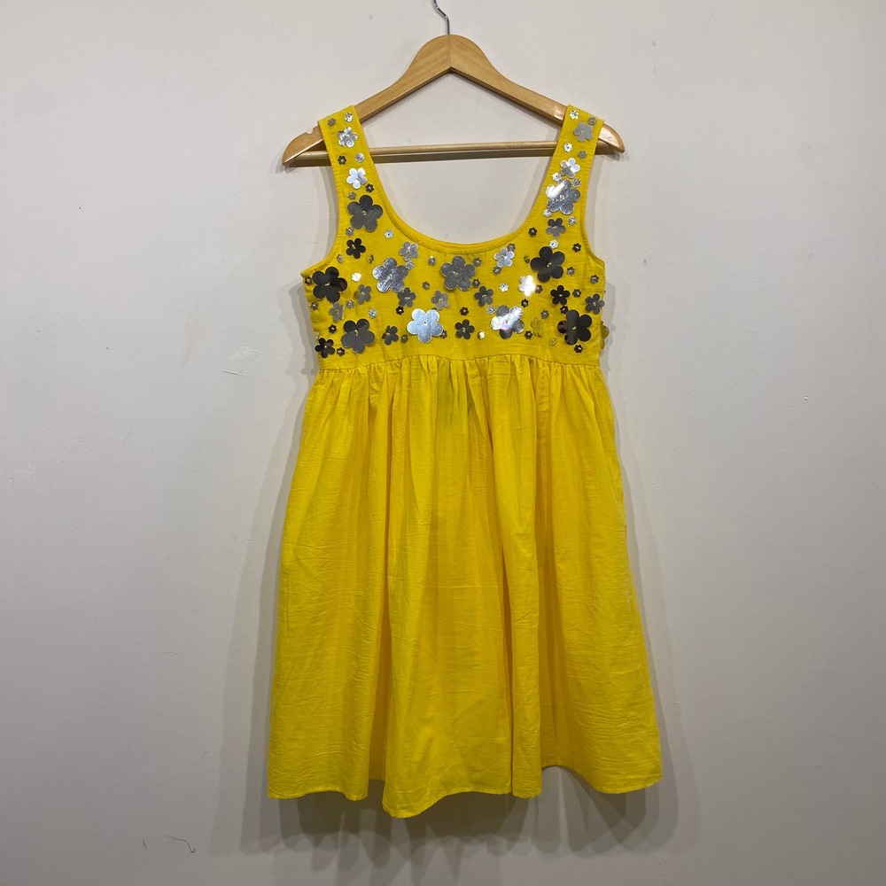 Tyler McGillivary Yellow Cotton Sequin Floral Mini Dress Sleeveless Small NWT